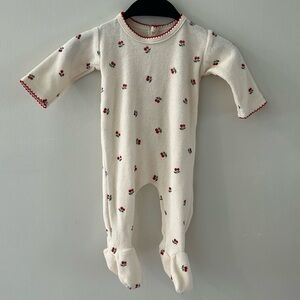 Cream Cherry-Print Baby Footie One-Piece